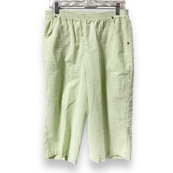 Vintage Calypso Coolers Green Seersucker Capris Pull-On Pants Women’s Size XL - Picture 1 of 11